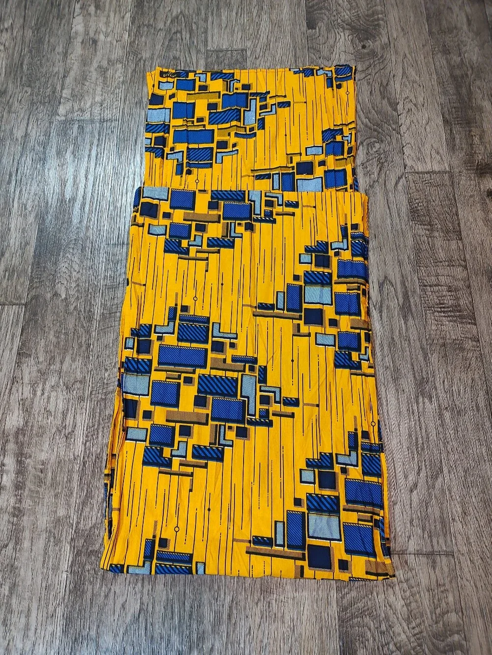 D'Yanu Bold Yellow & Blue Geometric African Print Fabric Wrap And Tie A Top